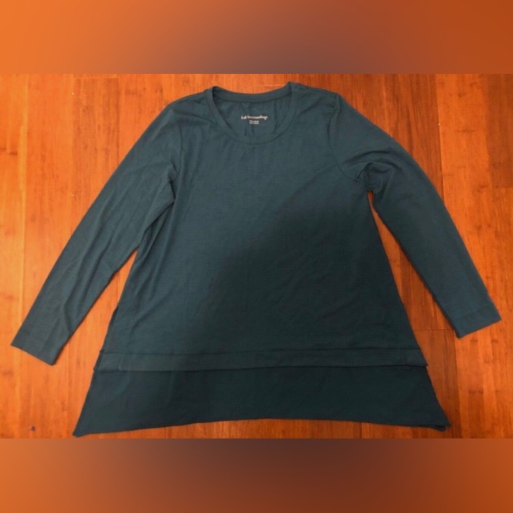 Soft Surroundings Top Tunic Layered Teal Blue Green Sheer panel Petite S Classic